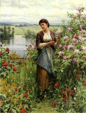 Flores Painting - Julia entre las Rosas paisana Daniel Ridgway Knight Flowers